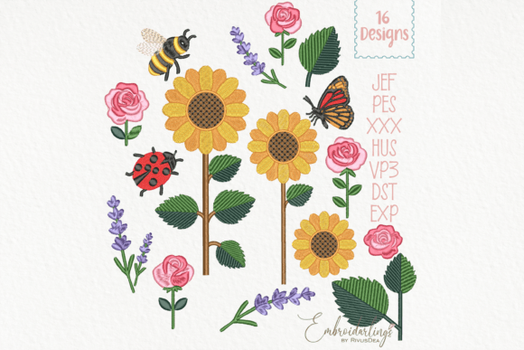 Download 16 Floral Summer Embroidery Designs File - Embroidery design Collection