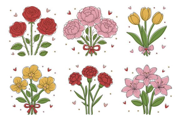 Download Color Flower Bouquets with Black Contour - Premium Resources