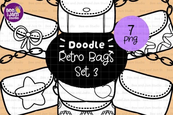 Download KDP Coloring Retro Bags Line Art PNG - Coloring Collection