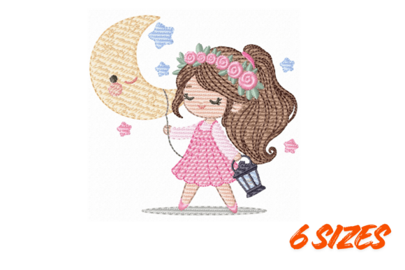 Download Moon Girl Embroidery Design Cute Kids - Embroidery design Collection