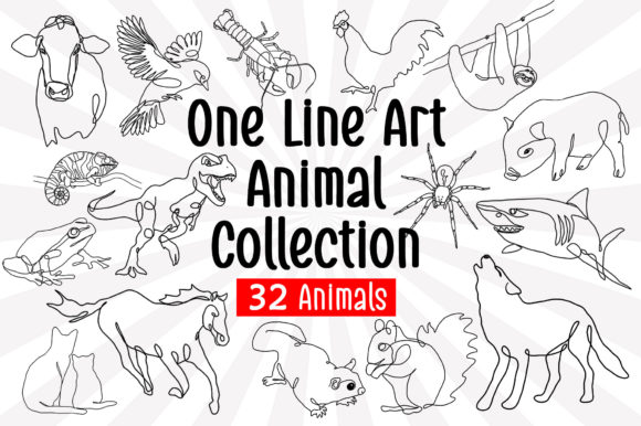 Download One Line Art Animal Drawings 32 Animals - One line Collection