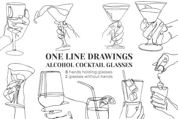 Download One Line Art: Alcohol Cocktails Glasses - One line Collection